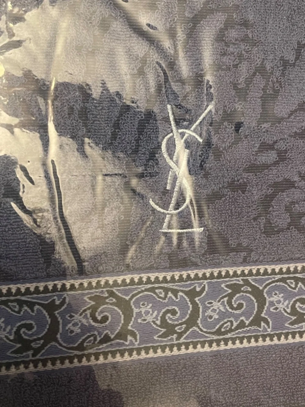 YVES SAINT LAURENT Vintage Bath Towel YL-RB01 NWT Blue Jacquard Luxury Cotto